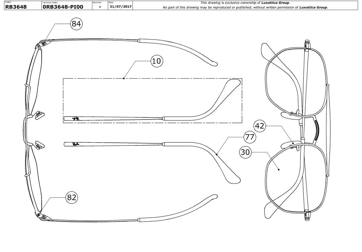 Enlarged technical drawing of the Ray-Ban The Marshal RB3648 Replacement Parts
