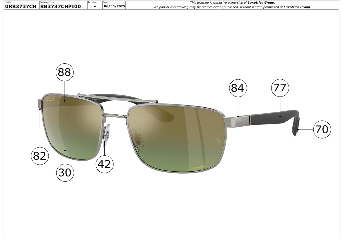 Enlarged technical drawing of the Ray-Ban RB3737CH Replacement Parts