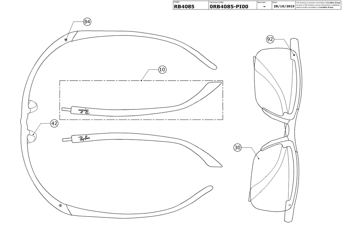 Enlarged technical drawing of the Ray-Ban RB4085 Replacement Parts