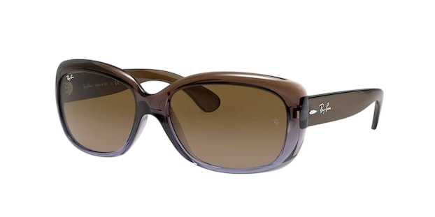 A pair of brown Ray-Ban sunglasses with a plastic frame and metal temples.