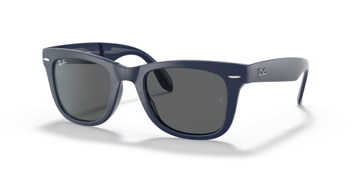 Ray-Ban RB4105 Folding Wayfarer in blue with dark grey replacement lenses