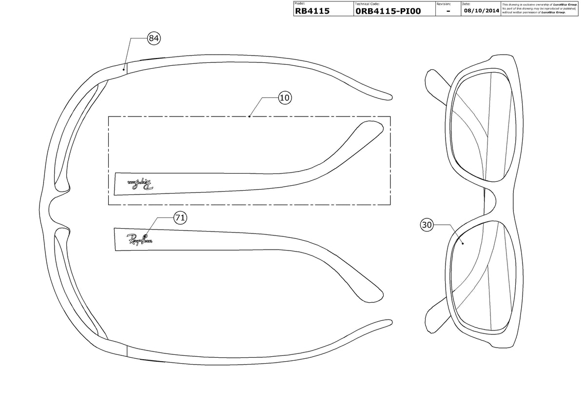 Enlarged technical drawing of the Ray-Ban RB4115 Replacement Parts