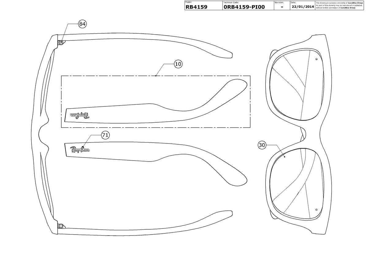 Enlarged technical drawing of the Ray-Ban RB4159 Replacement Parts
