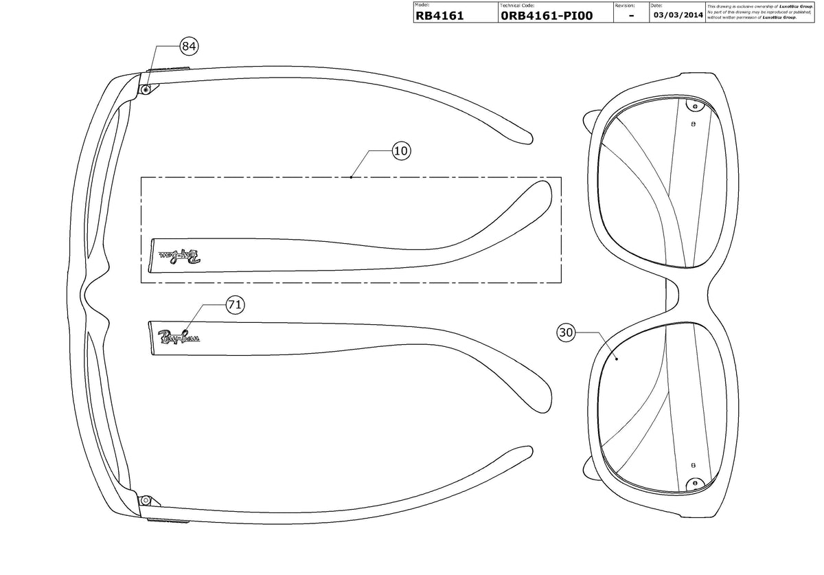Enlarged technical drawing of the Ray-Ban RB4161 Replacement Parts