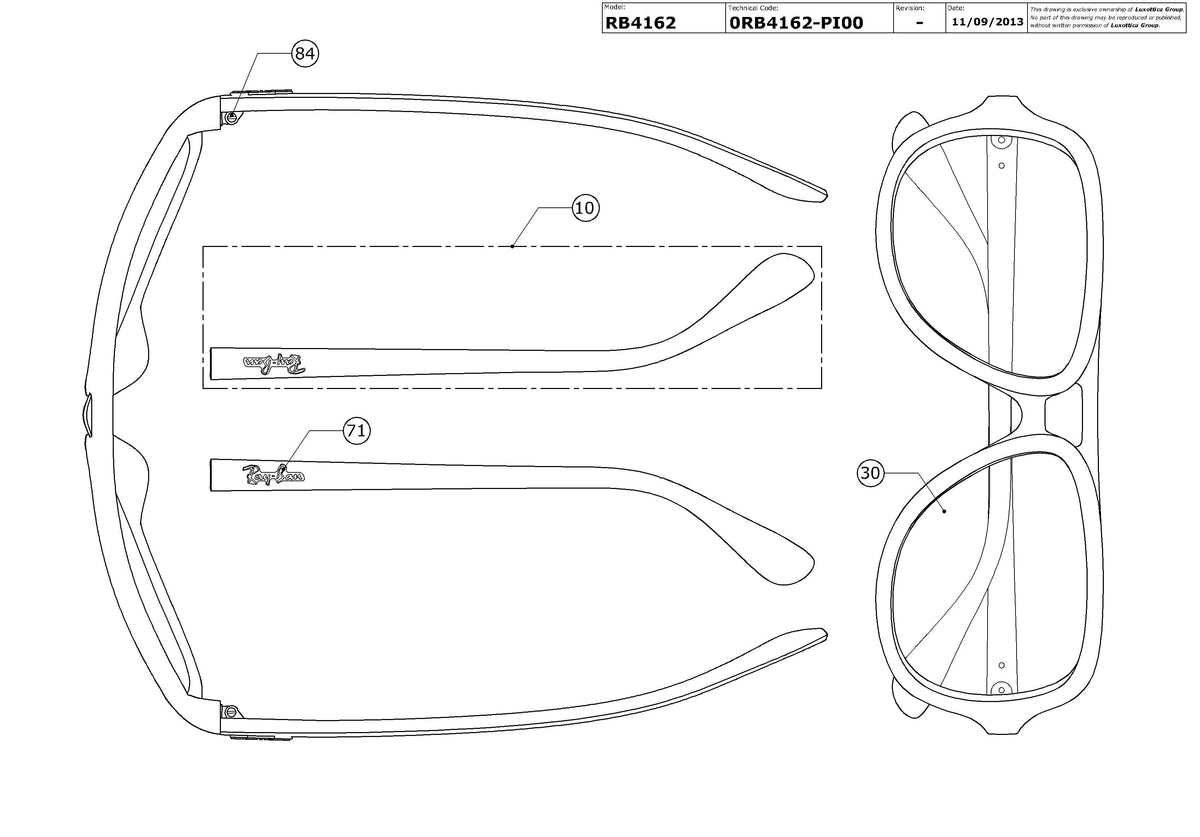 Enlarged technical drawing of the Ray-Ban RB4162 Replacement Parts