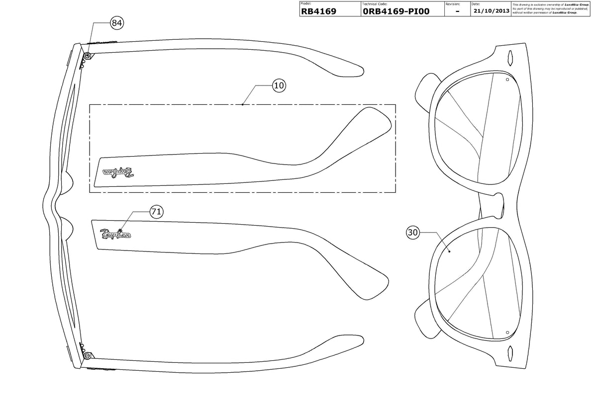 Enlarged technical drawing of the Ray-Ban Laramie RB4169 Replacement Parts