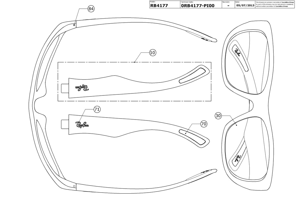 Enlarged technical drawing of the Ray-Ban RB4177 Replacement Parts