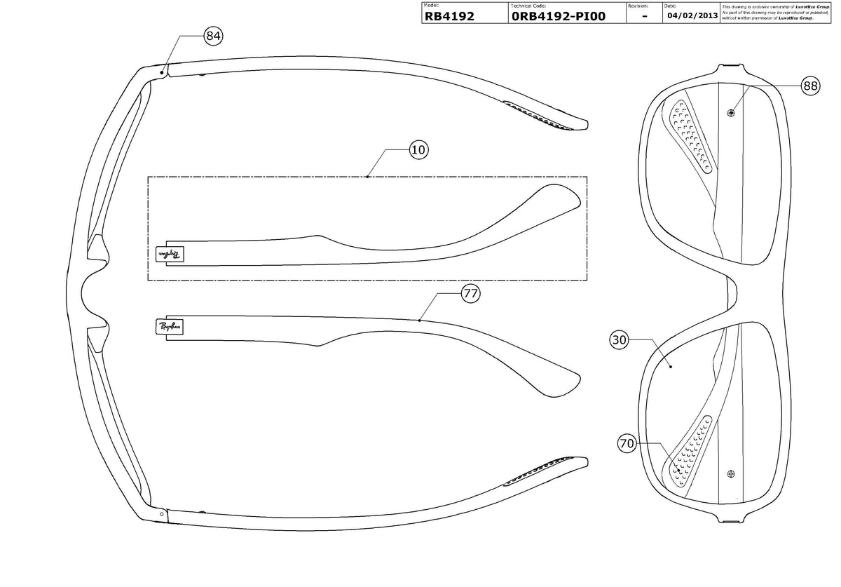Enlarged technical drawing of the Ray-Ban RB4192 Replacement Parts