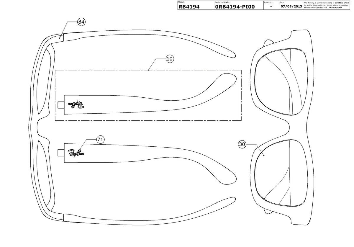 Enlarged technical drawing of the Ray-Ban RB4194 Replacement Parts