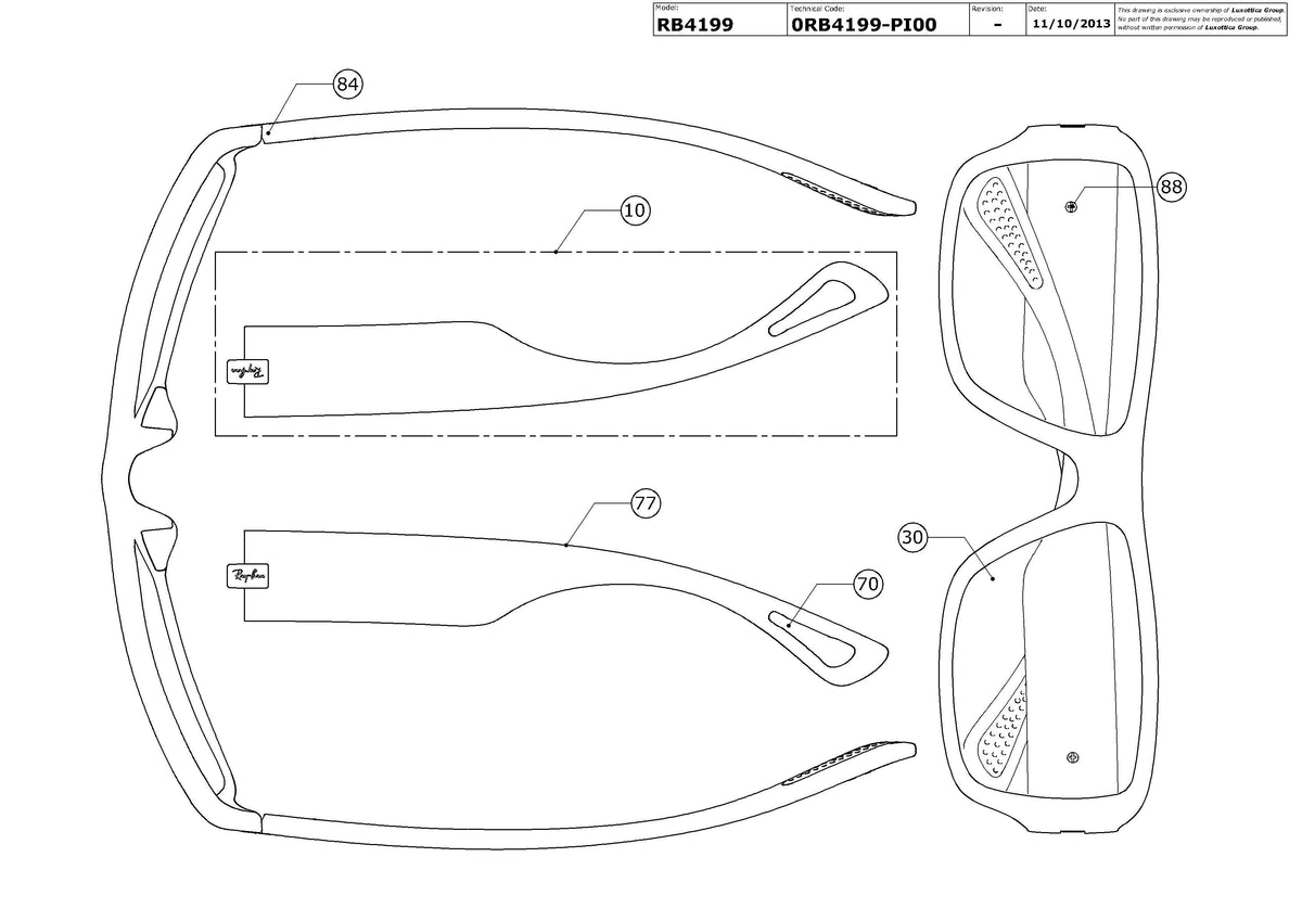 Enlarged technical drawing of the Ray-Ban RB4199 Replacement Parts