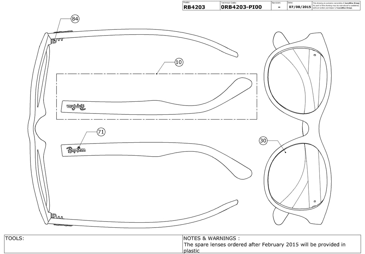 Enlarged technical drawing of the Ray-Ban RB4203 Replacement Parts