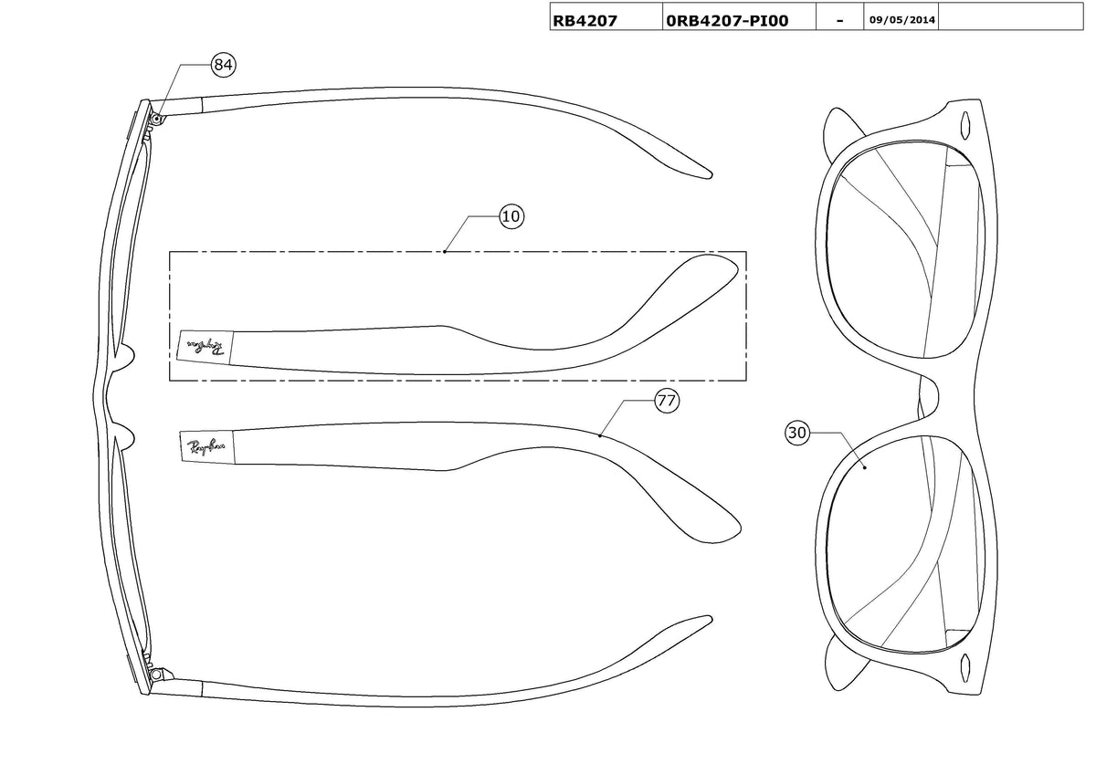 Enlarged technical drawing of the Ray-Ban RB4207 Replacement Parts