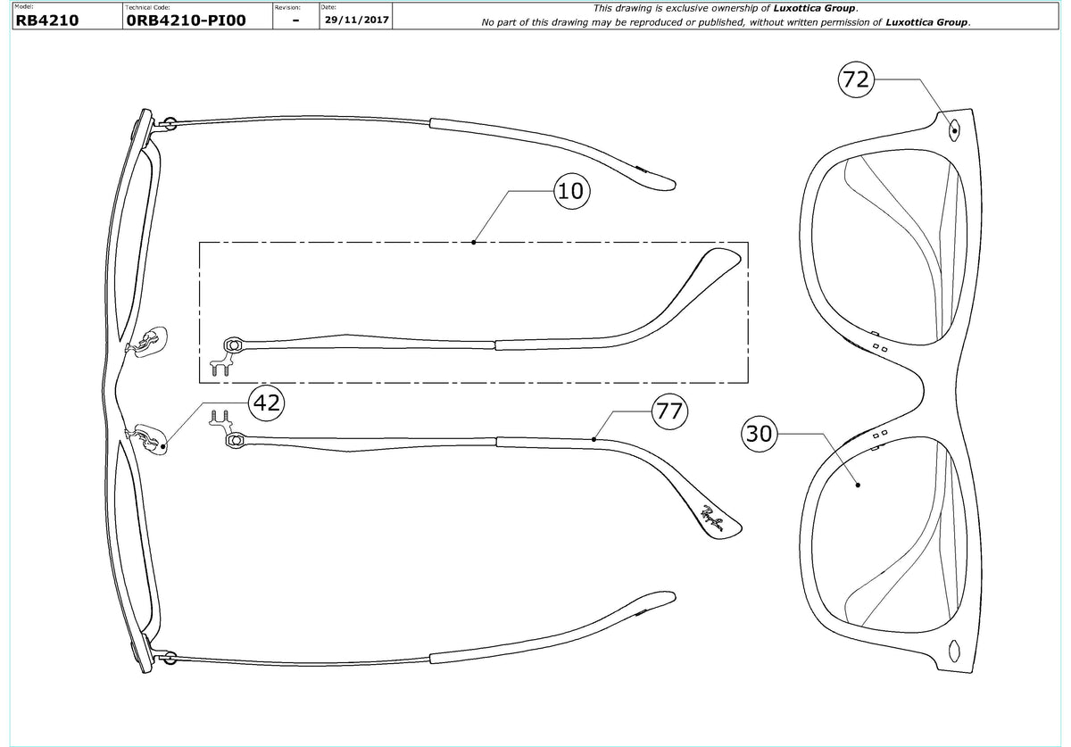 Enlarged technical drawing of the Ray-Ban RB4210 Replacement Parts