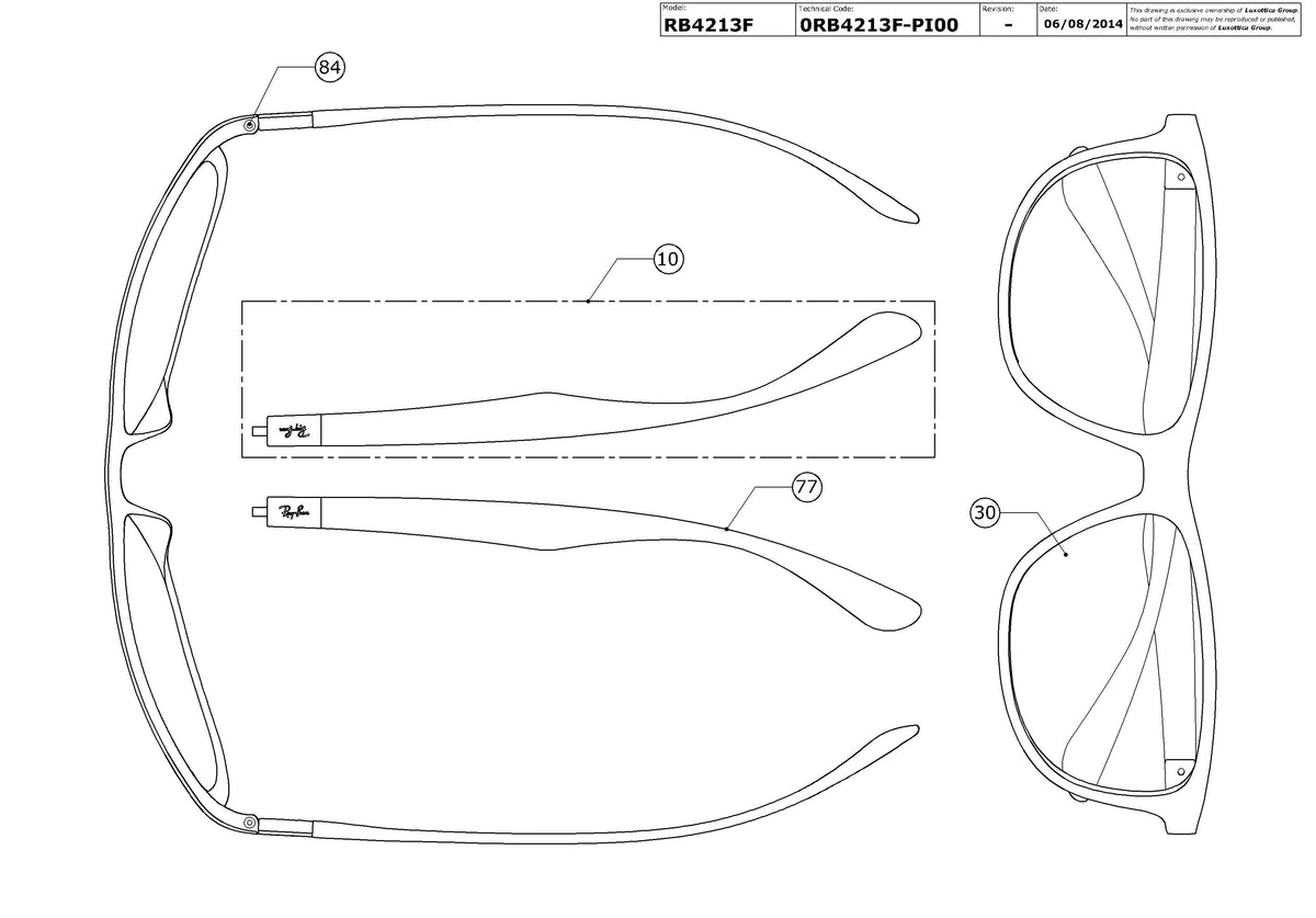 Enlarged technical drawing of the Ray-Ban RB4213F Replacement Parts