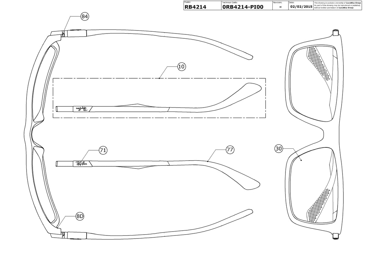 Enlarged technical drawing of the Ray-Ban RB4214 Replacement Parts
