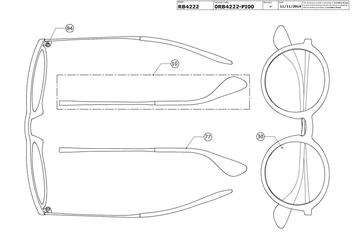 Enlarged technical drawing of the Ray-Ban RB4222 Replacement Parts