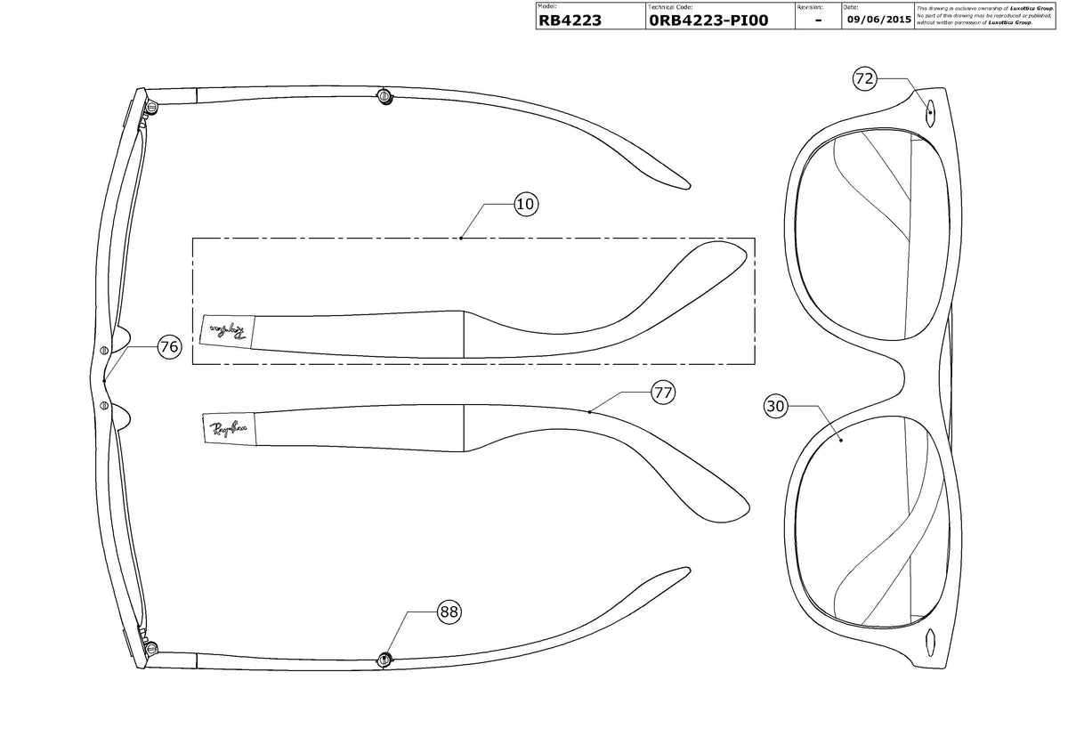 Enlarged technical drawing of the Ray-Ban Folding RB4223 Replacement Parts