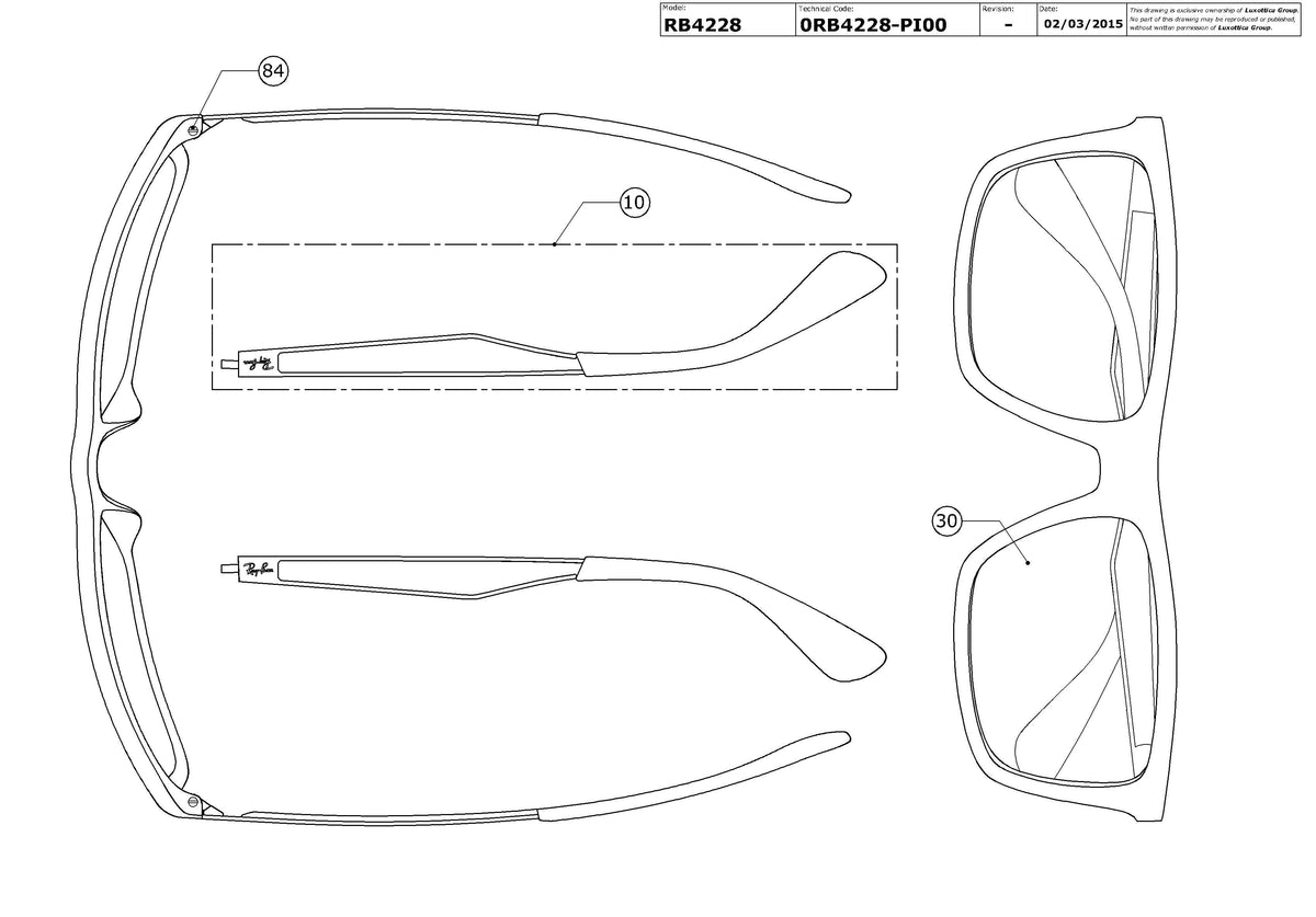 Enlarged technical drawing of the Ray-Ban RB4228 Replacement Parts