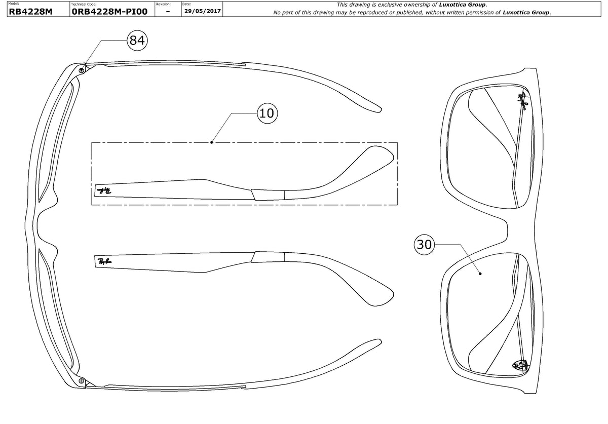 Enlarged technical drawing of the Ray-Ban Ferrari RB4228M Replacement Parts
