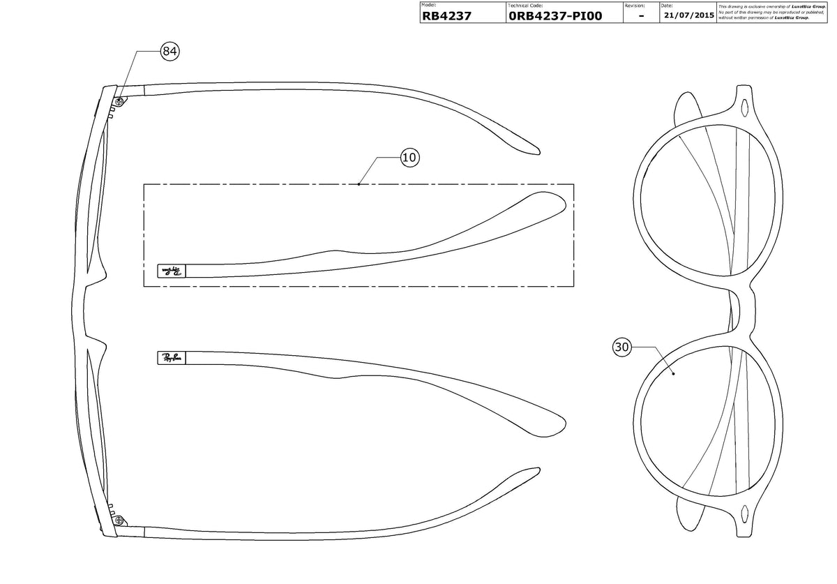 Enlarged technical drawing of the Ray-Ban RB4237 Replacement Parts