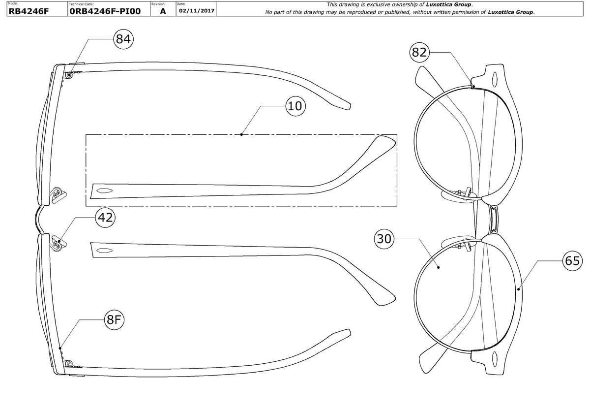 Enlarged technical drawing of the Ray-Ban Clubround RB4246F Replacement Parts
