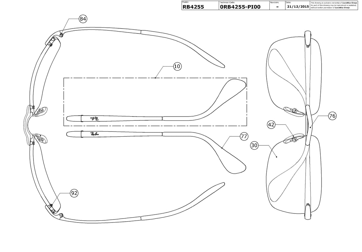 Enlarged technical drawing of the Ray-Ban RB4255 Replacement Parts