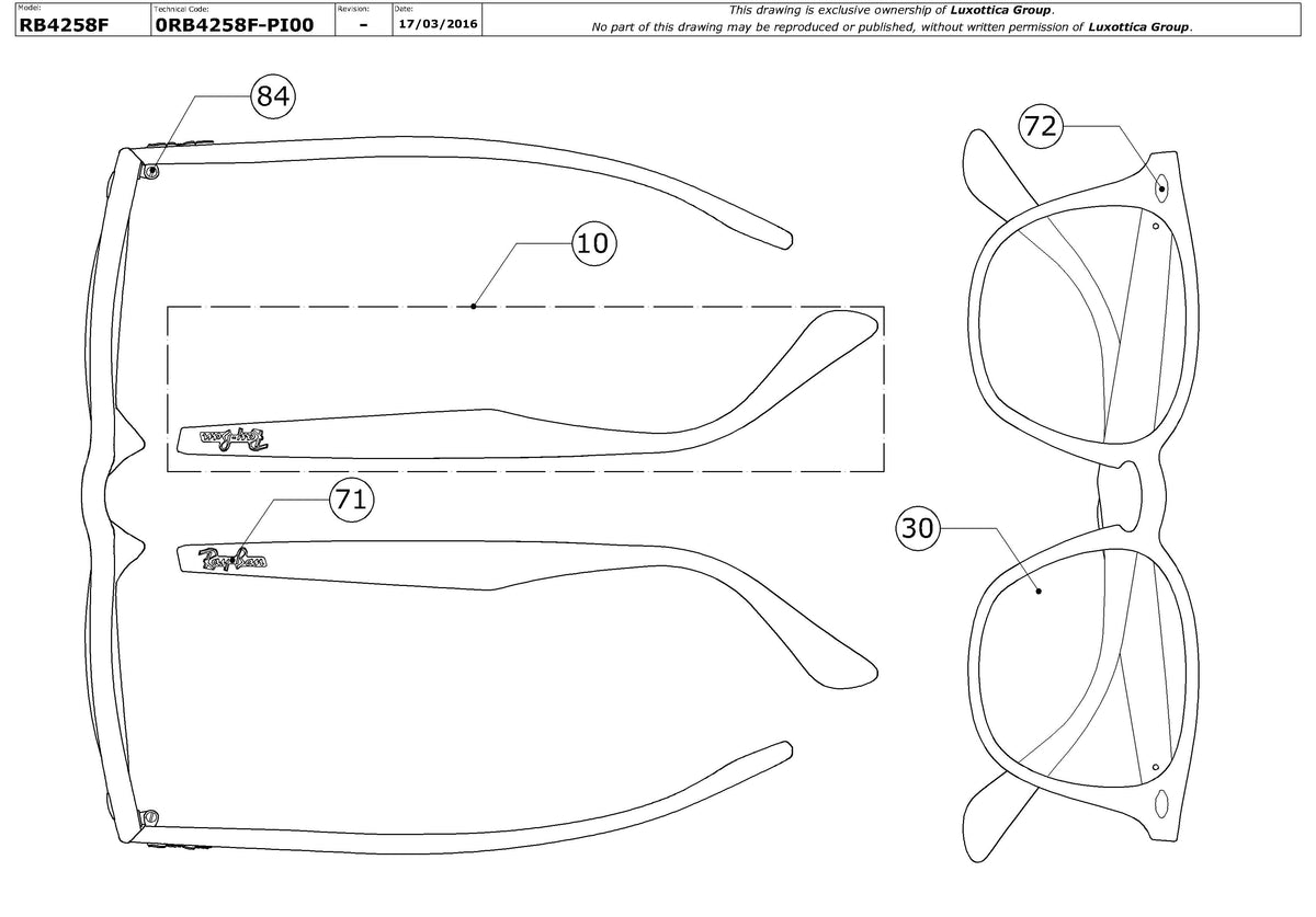 Enlarged technical drawing of the Ray-Ban RB4258F Replacement Parts