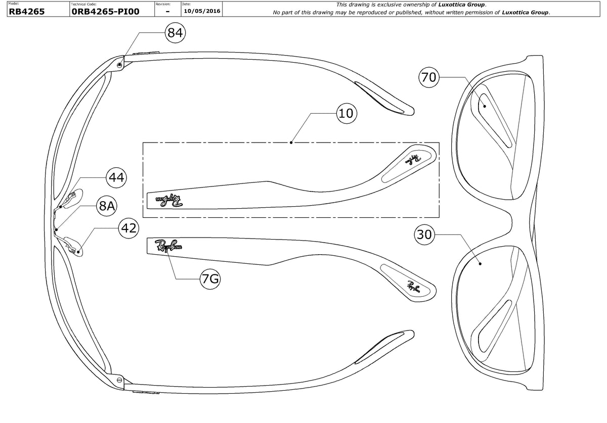 Enlarged technical drawing of the Ray-Ban RB4265 Replacement Parts