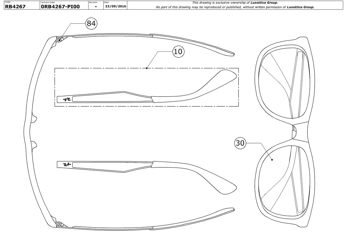 Enlarged technical drawing of the Ray-Ban RB4267 Replacement Parts