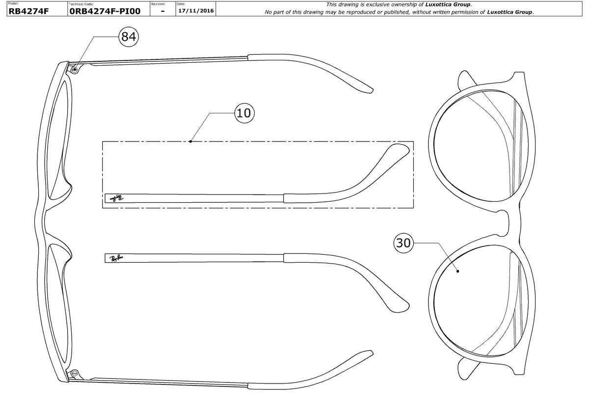 Enlarged technical drawing of the Ray-Ban RB4274F Replacement Parts