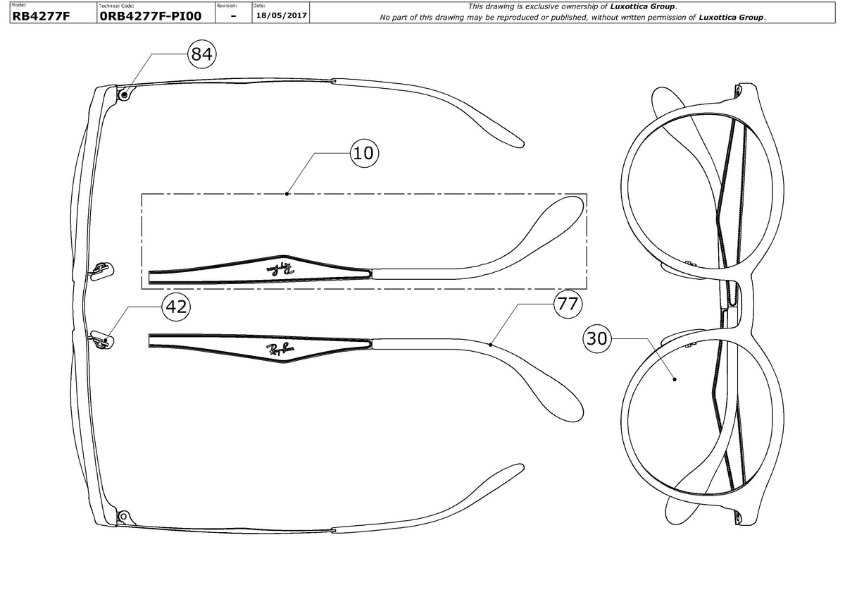 Enlarged technical drawing of the Ray-Ban Emma RB4277F Replacement Parts