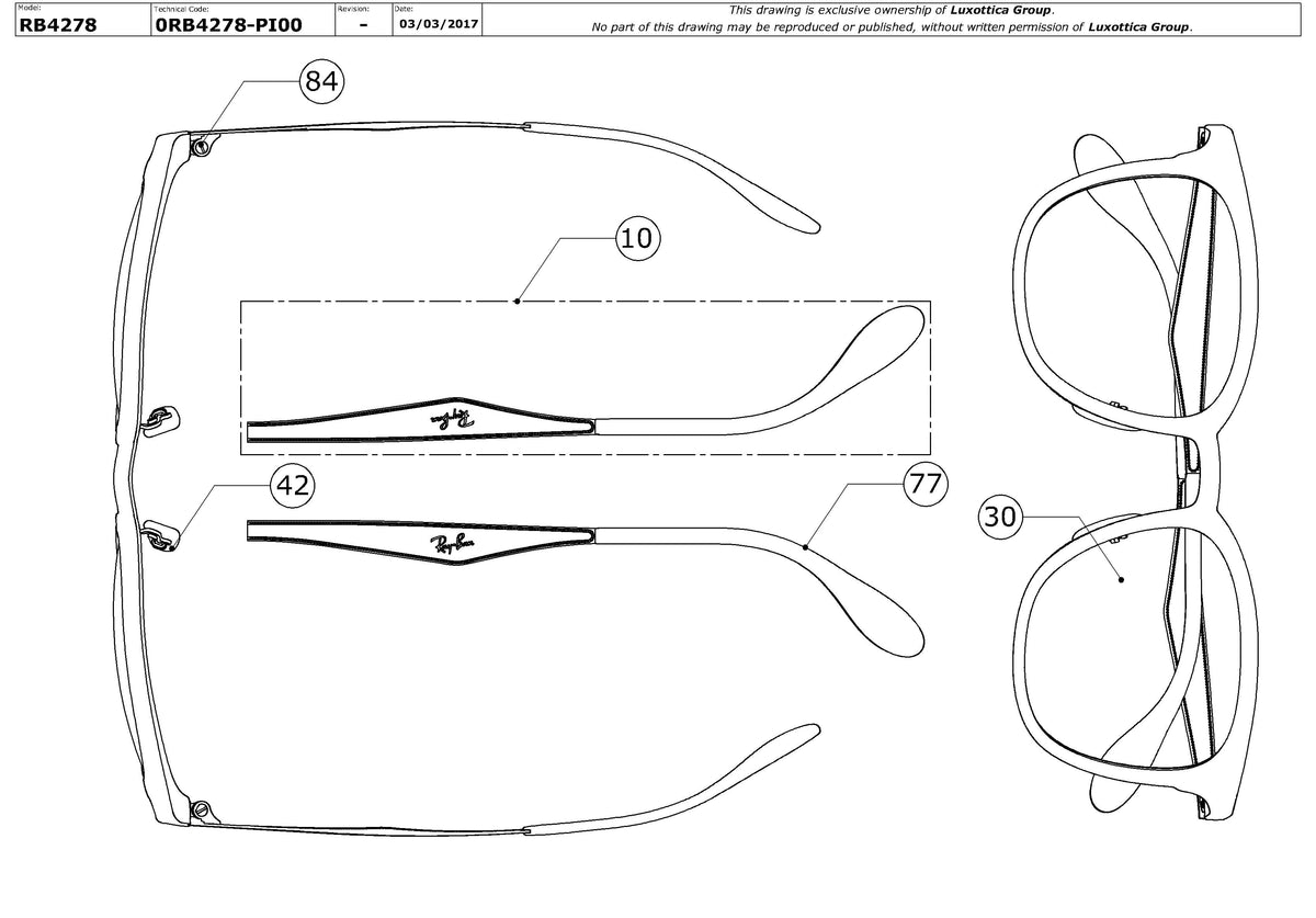 Enlarged technical drawing of the Ray-Ban RB4278 Replacement Parts