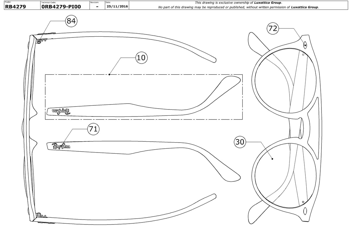 Enlarged technical drawing of the Ray-Ban RB4279 Replacement Parts