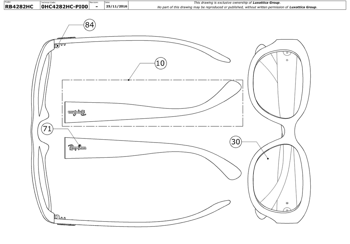 Enlarged technical drawing of the Ray-Ban RB4282CH Replacement Parts