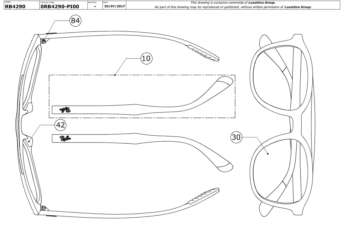 Enlarged technical drawing of the Ray-Ban RB4290 Replacement Parts