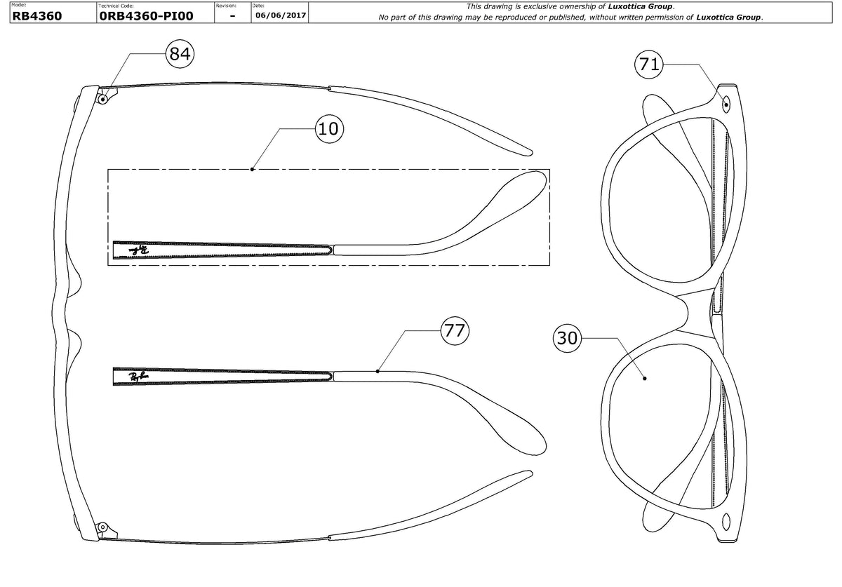 Enlarged technical drawing of the Ray-Ban RB4360 Replacement Parts