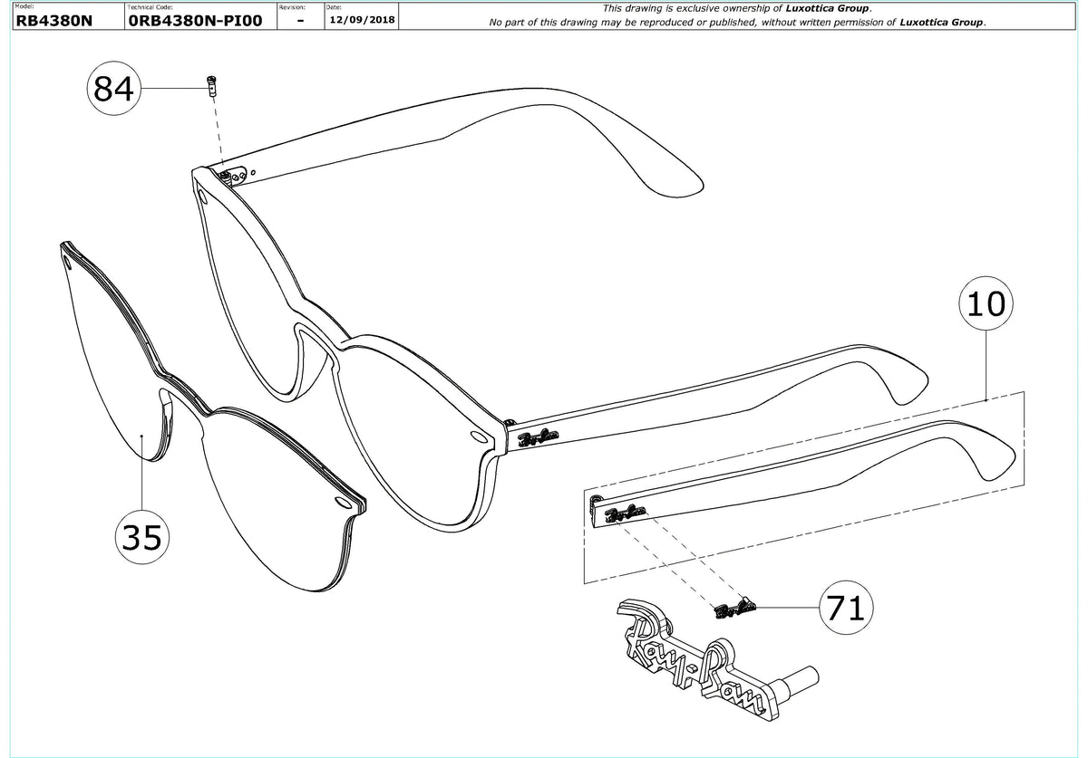 Enlarged technical drawing of the Ray-Ban Blaze Panthos RB4380N Replacement Parts