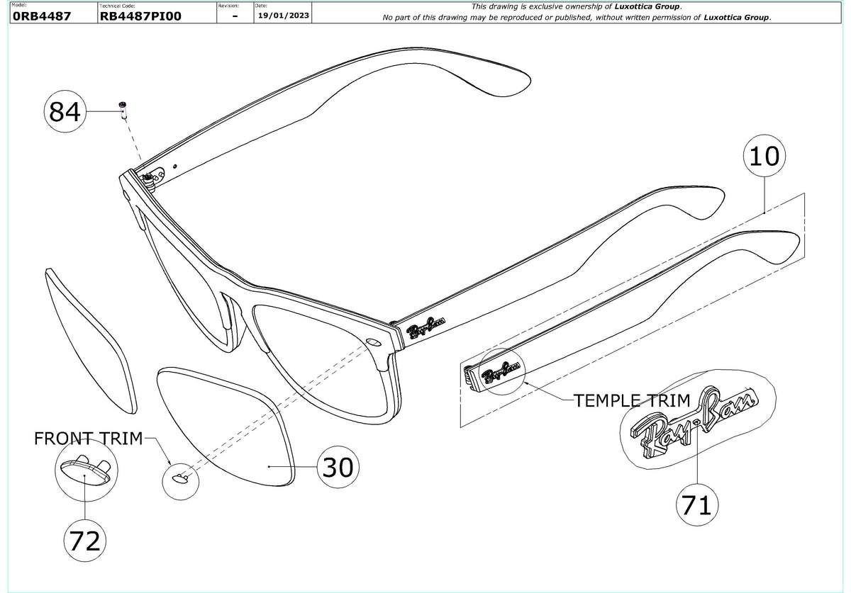 Enlarged technical drawing of the Ray-Ban Steve RB4487 Replacement Parts