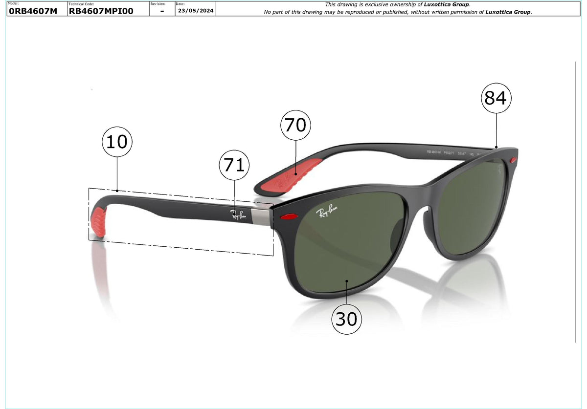 Enlarged technical drawing of the Ray-Ban RB4607M Replacement Parts