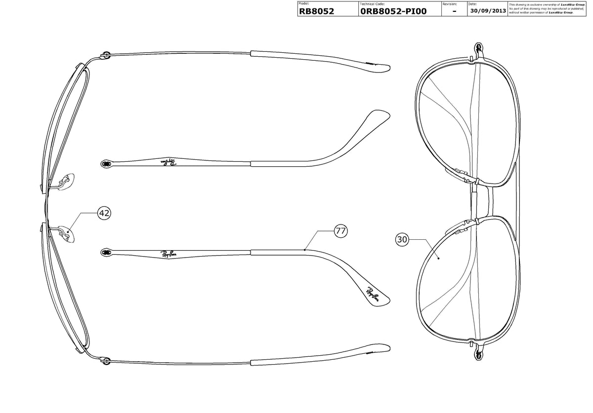 Enlarged technical drawing of the Ray-Ban RB8052 Replacement Parts