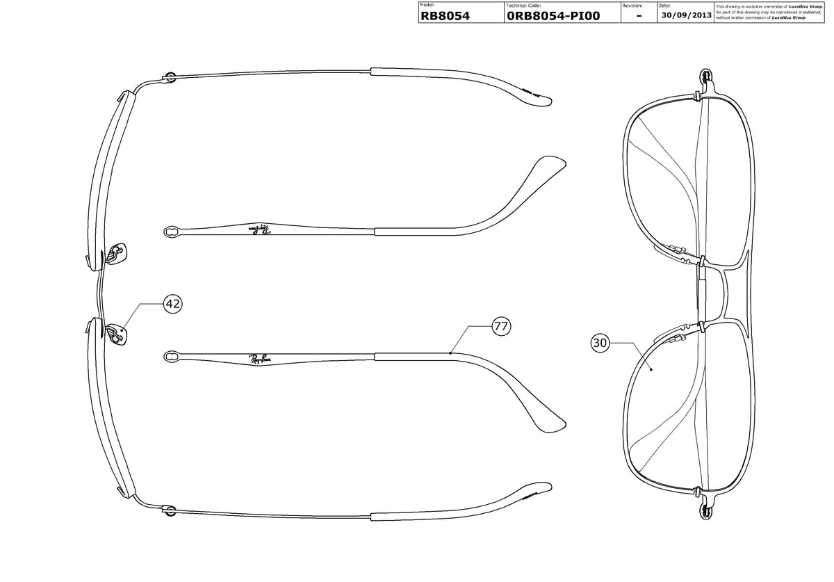 Enlarged technical drawing of the Ray-Ban RB8054 Replacement Parts