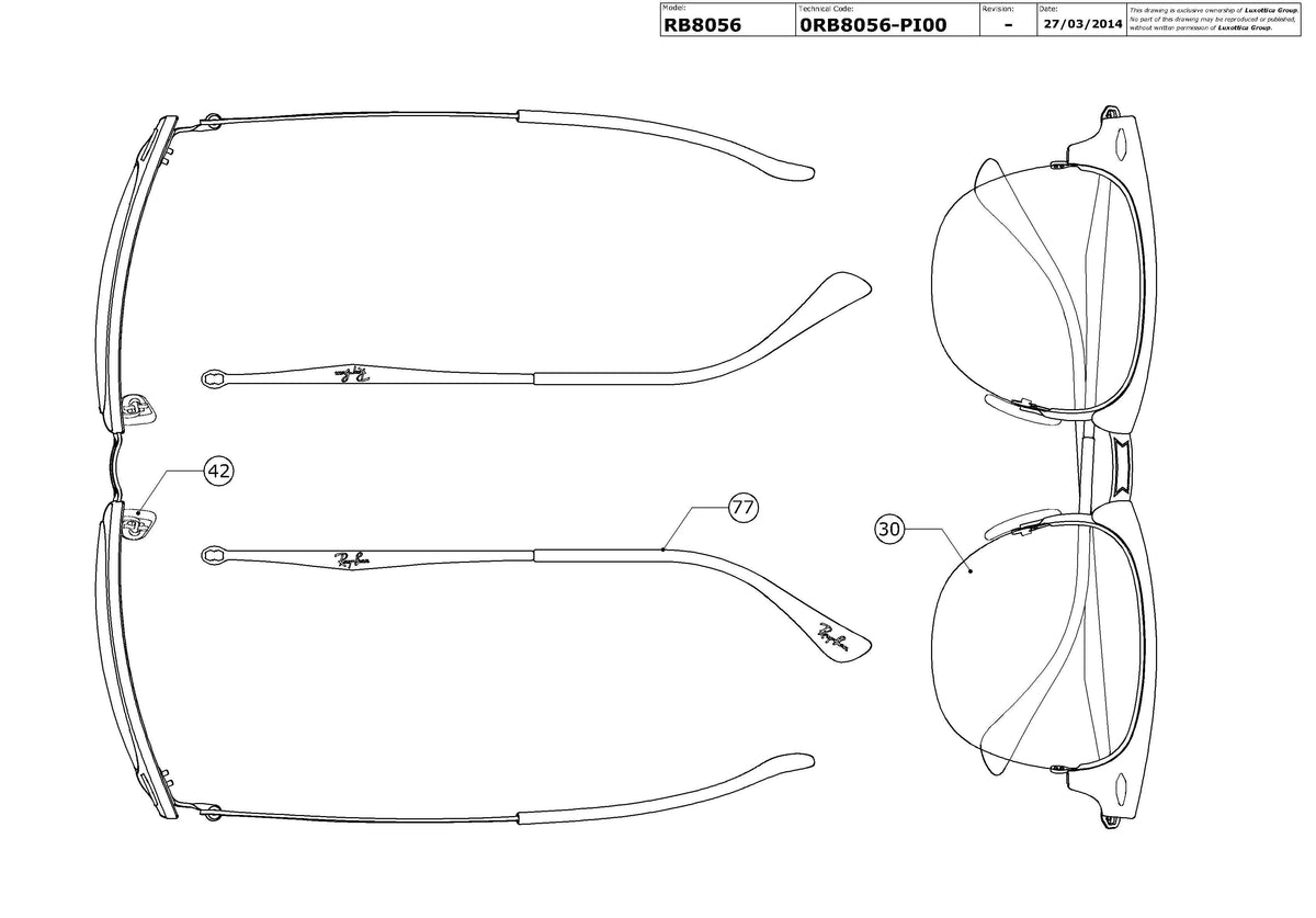 Enlarged technical drawing of the Ray-Ban RB8056 Replacement Parts