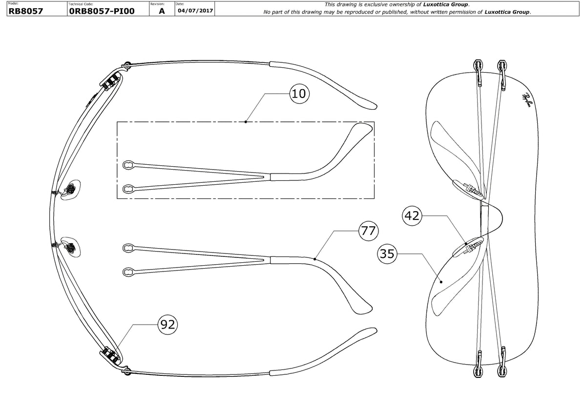 Enlarged technical drawing of the Ray-Ban RB8057 Replacement Parts