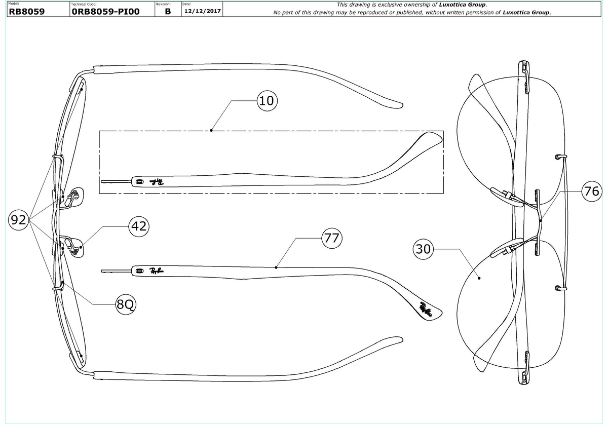 Enlarged technical drawing of the Ray-Ban RB8059 Replacement Parts