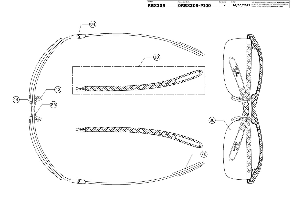Enlarged technical drawing of the Ray-Ban RB8305 Replacement Parts