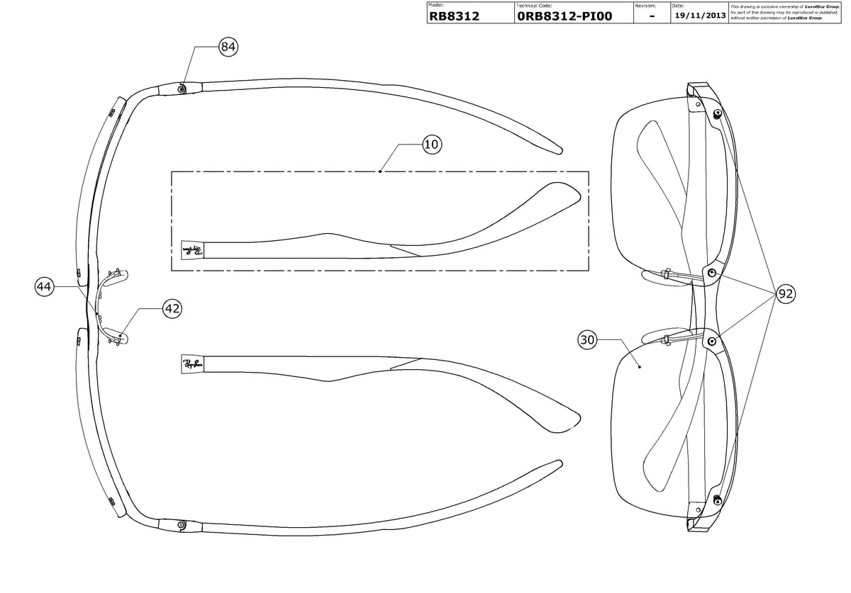 Enlarged technical drawing of the Ray-Ban RB8312 Replacement Parts
