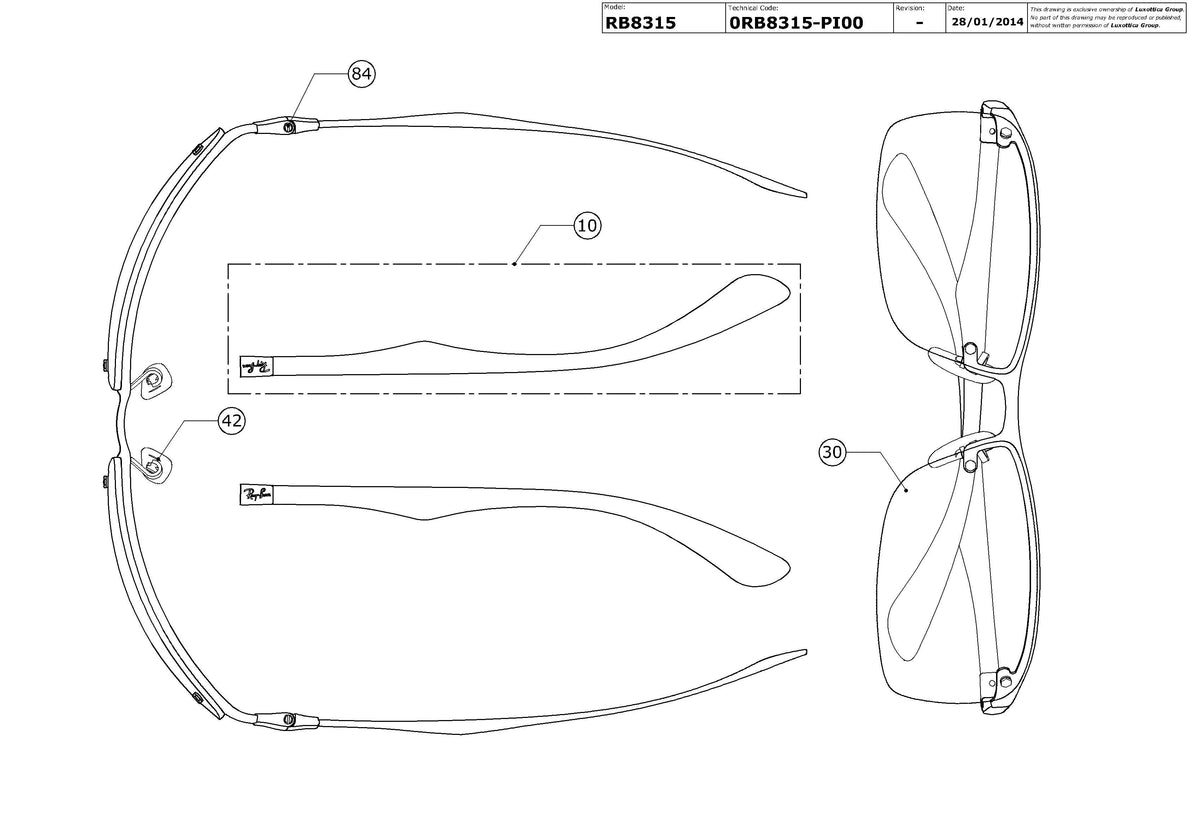 Enlarged technical drawing of the Ray-Ban RB8315 Replacement Parts