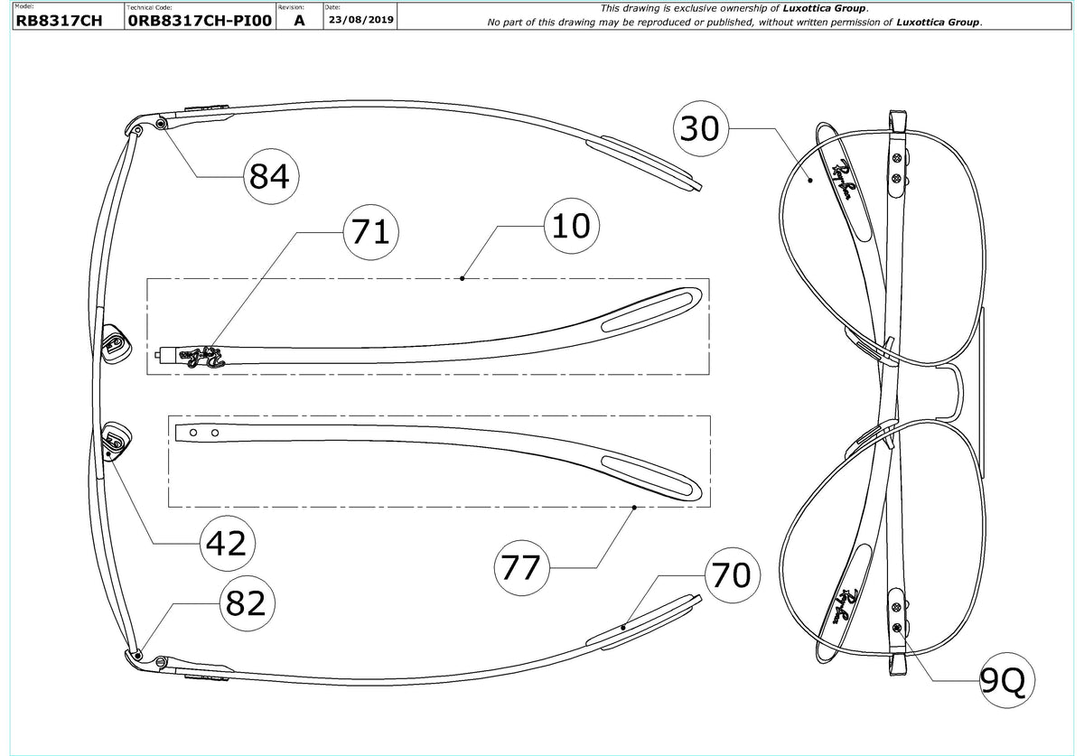 Enlarged technical drawing of the Ray-Ban RB8317CH Replacement Parts