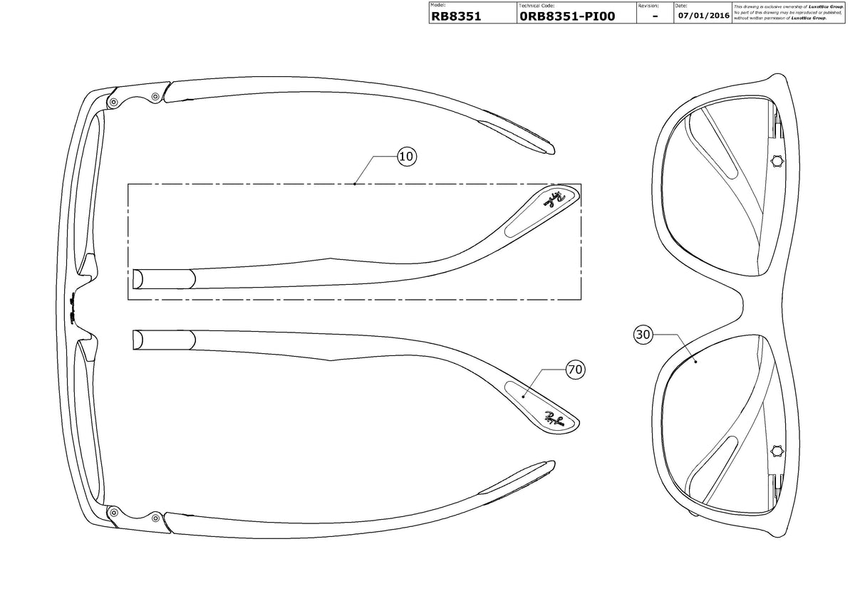 Enlarged technical drawing of the Ray-Ban RB8351 Replacement Parts