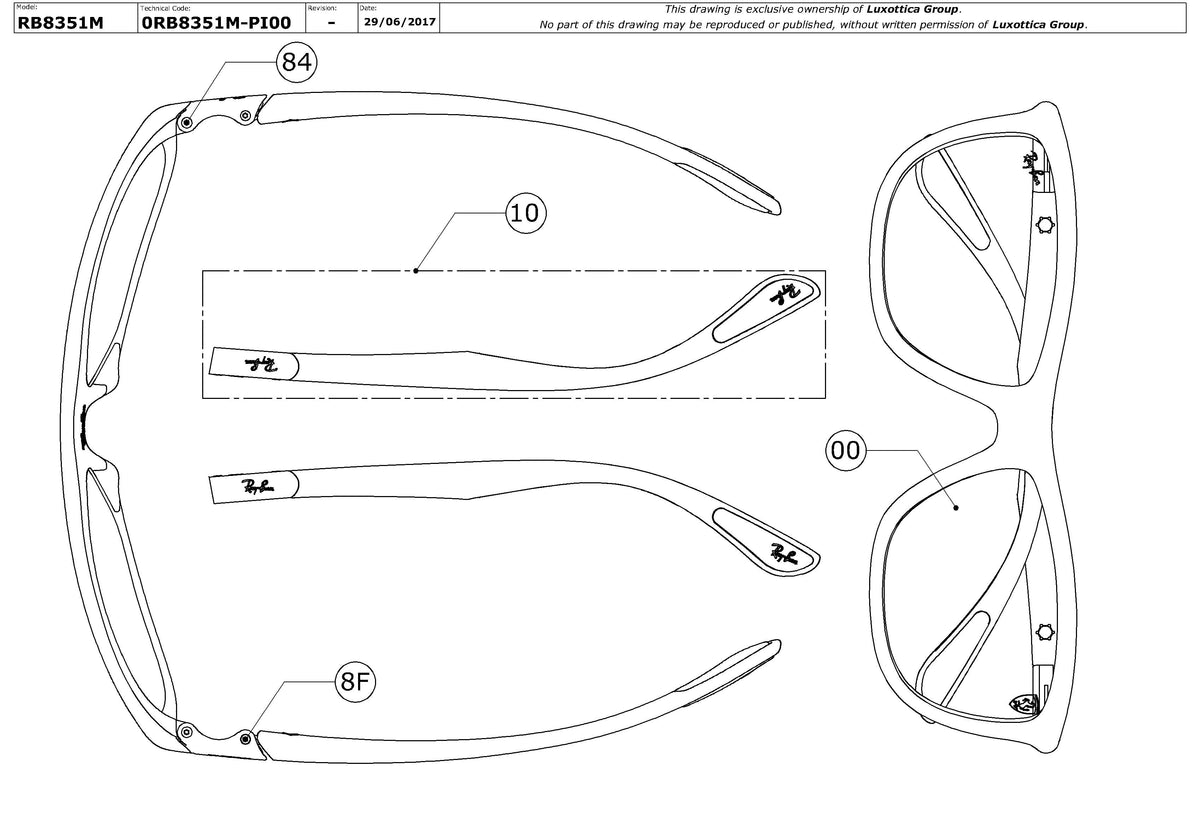 Enlarged technical drawing of the Ray-Ban Ferrari RB8351M Replacement Parts
